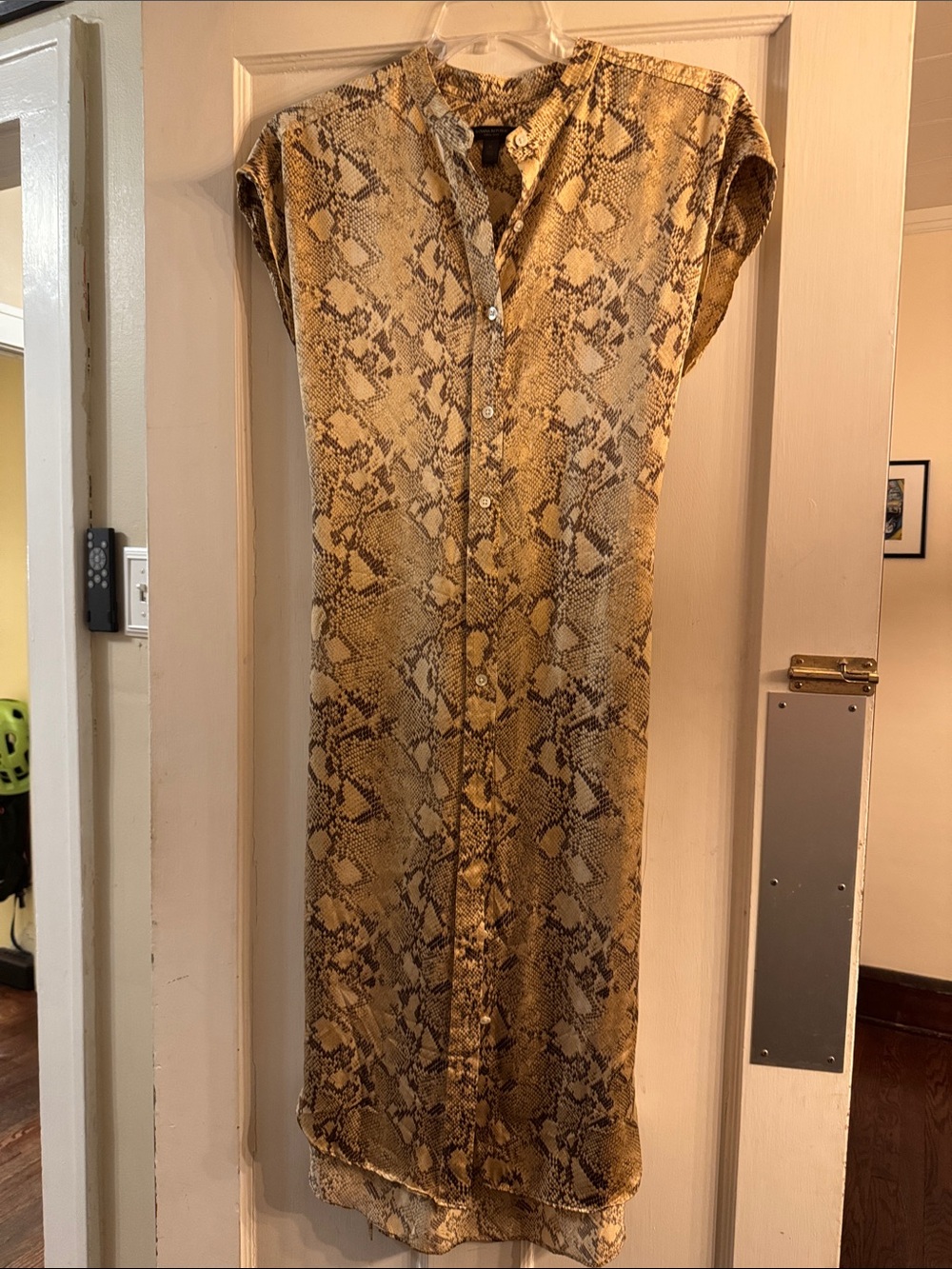 Banana Republic Tan and Brown Snake-Print Midi Shirt Dress